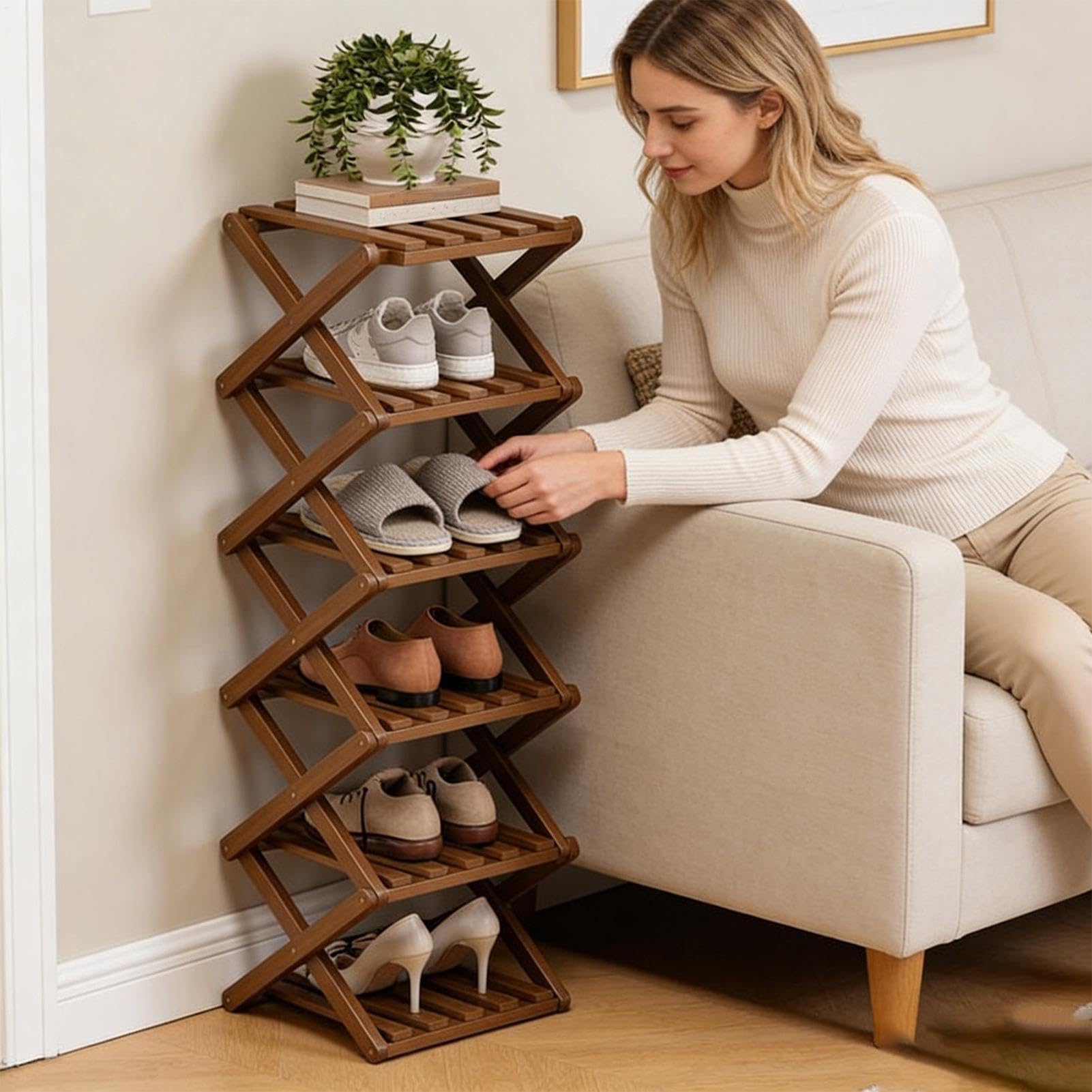 Organizer per scarpe per ingresso portaoggetti ad angolo pieghevole a 6