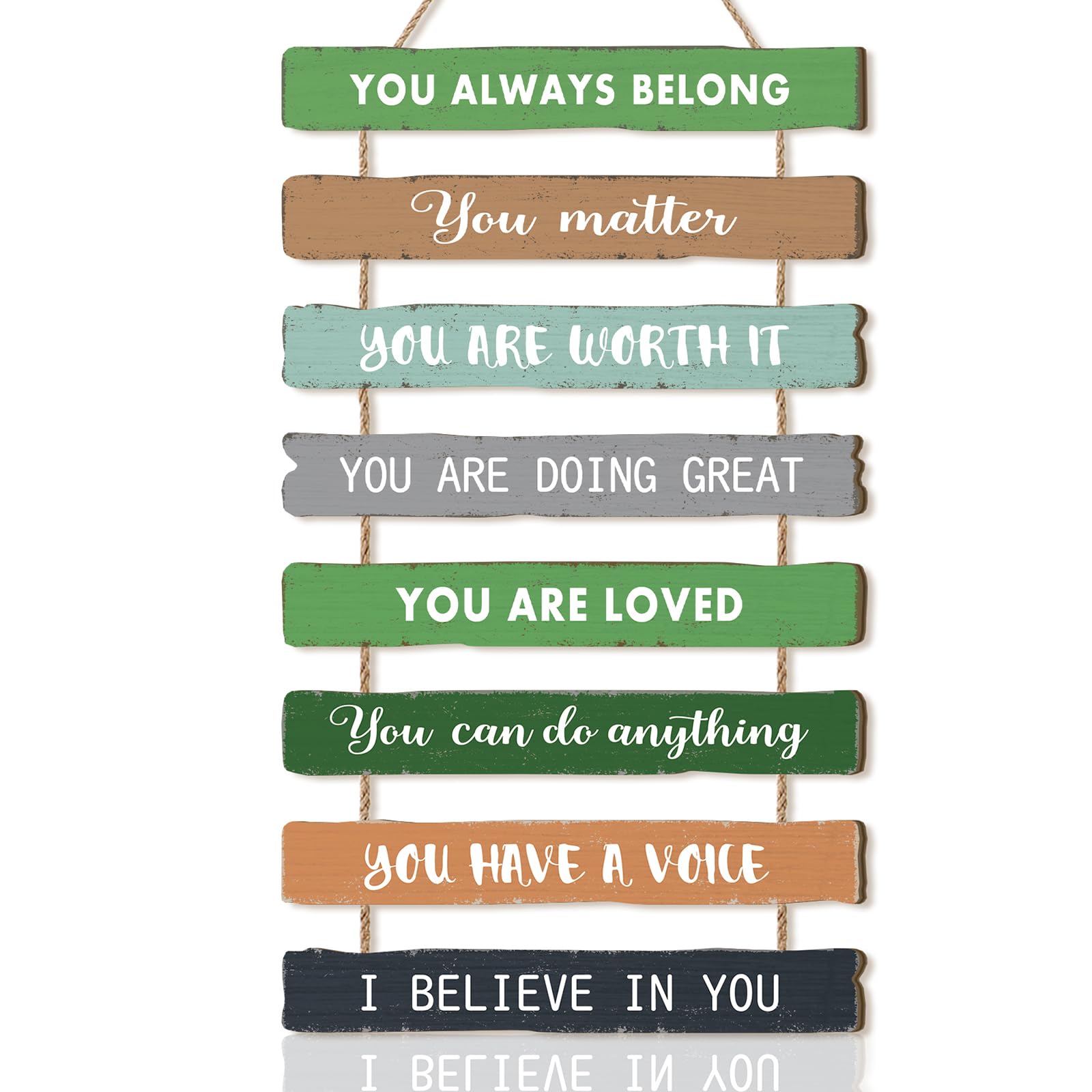 HPNIUB Positive Affirmations Wooden Wall Decor Inspirational Wall Hanging Sign with Encouraging Quotes Rustic Motivational Wood Plaque for Bedroom Classroom Home Boho Mental Health Wall Art