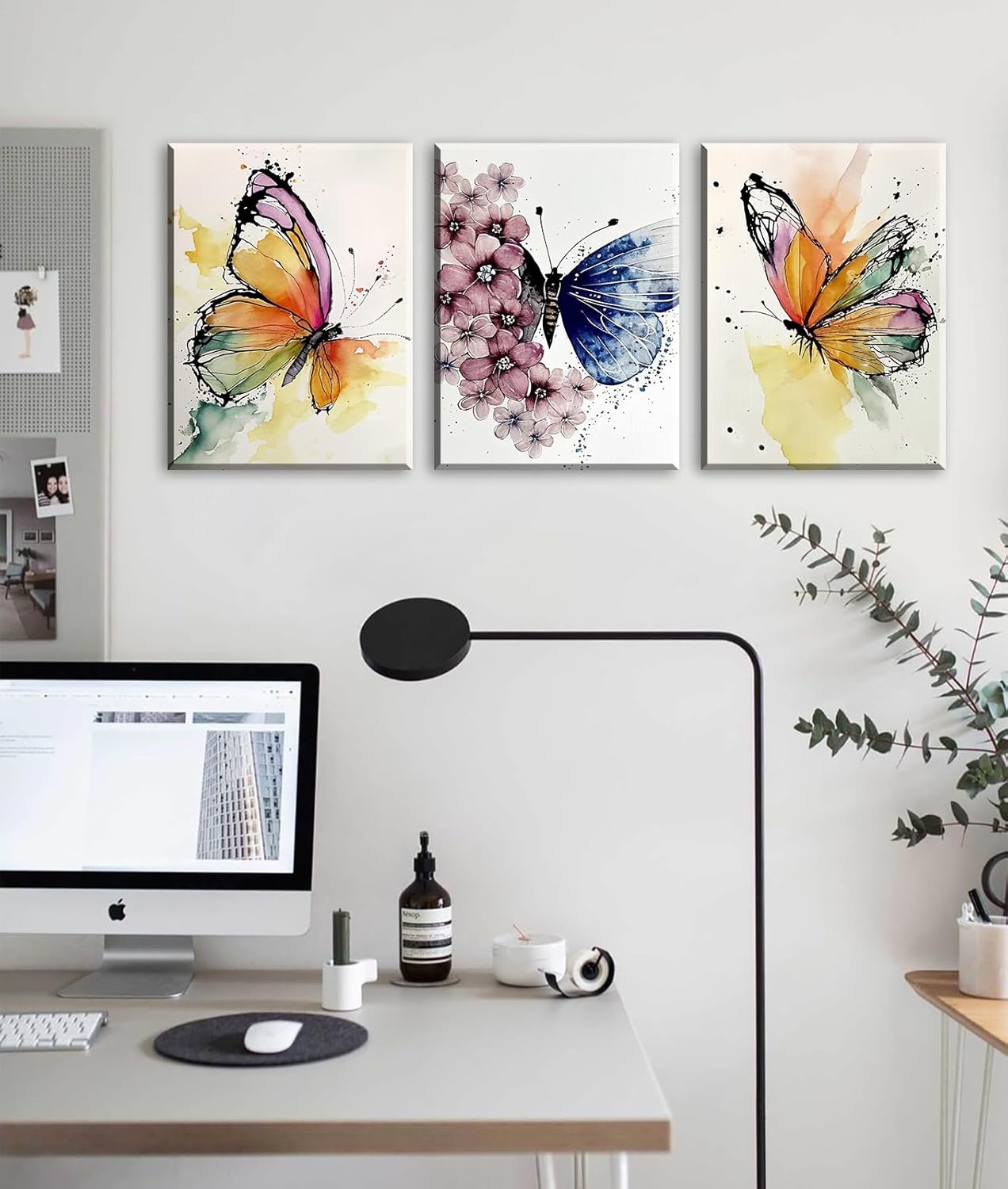 JiazuGo Butterfly Wall Art - 12x16 Inch 3-Piece Colorful Canvas Print, Modern Butterflies Painting for Girls Bedroom Nursery & Bathroom Home Decor, Ready to Hang