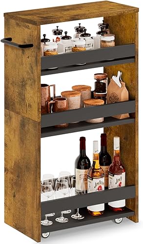 MARTY Carrito con ruedas de 7.9 pulgadas de ancho, carrito utilitario de 4 niveles con mango de ruedas, carrito de almacenamiento de cocina delgado