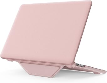 KAIJIAbox Compatible with MacBook Air 13 inch Case 2026-2022 M5 M4 M3 M2, Sturdy Protective Hard Shell Case with Foldable Stand, PU Leather Cover for MacBook air 13.6 inch case, Pink