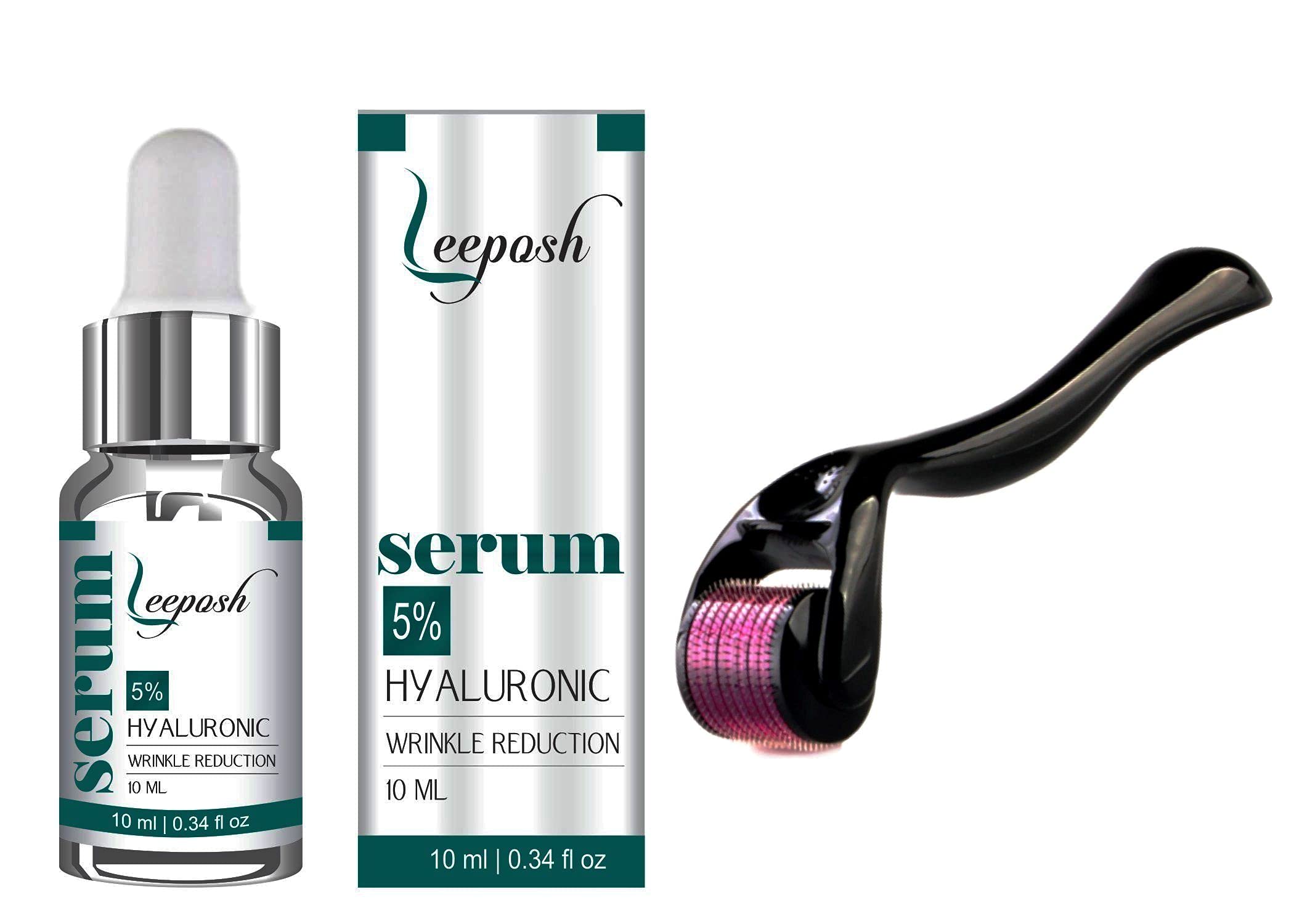 Leeposh Derma roller 1 mm Micro Niddle Roller with derma roller serum Hyaluronic Acid 5% Dermaroller Serum for skin & Hair regrowth