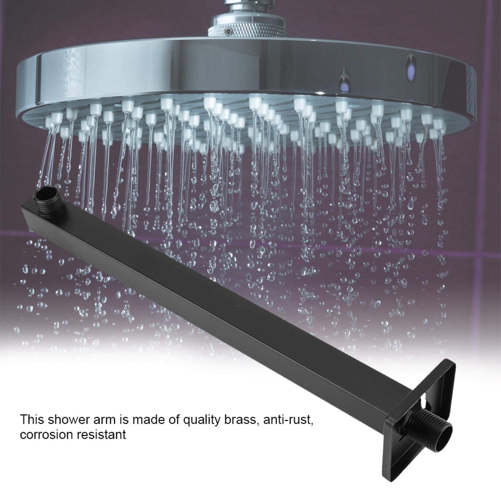 Brazo de Ducha Negro, Extensión de Brazo de Ducha de Acero, Cabezal de ducha recto cuadrado de acero inoxidable montado en la pared de 14 pulgadas brazo de extensión acceso al baño