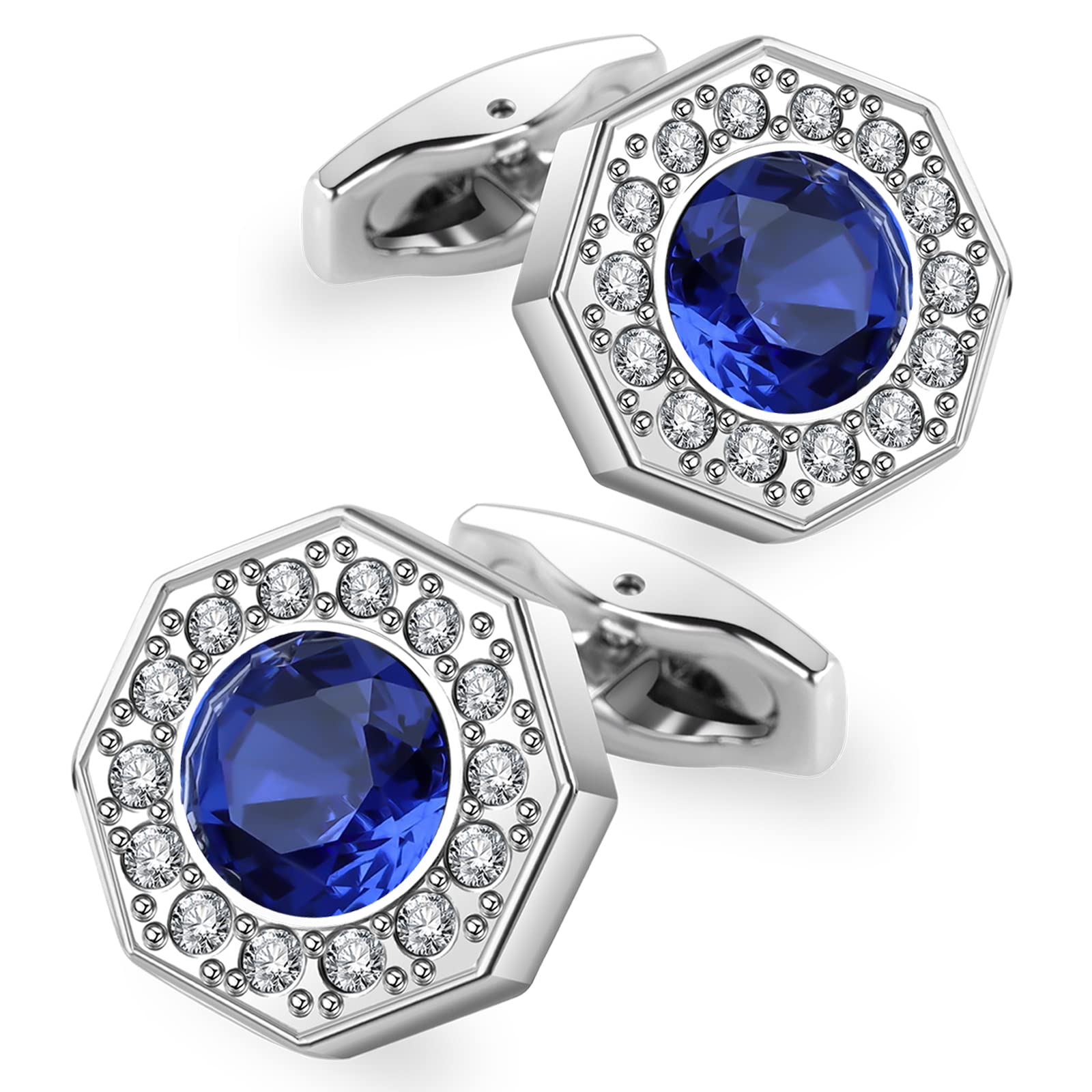 Crystal Cufflinks for Men Blue/Green/Pink/Purple/Red/White/Colorful Real Gold Plated Elegant Mens Cuff Links for Wedding Party Unique Gift, Medium, Brass, crystal-image-8