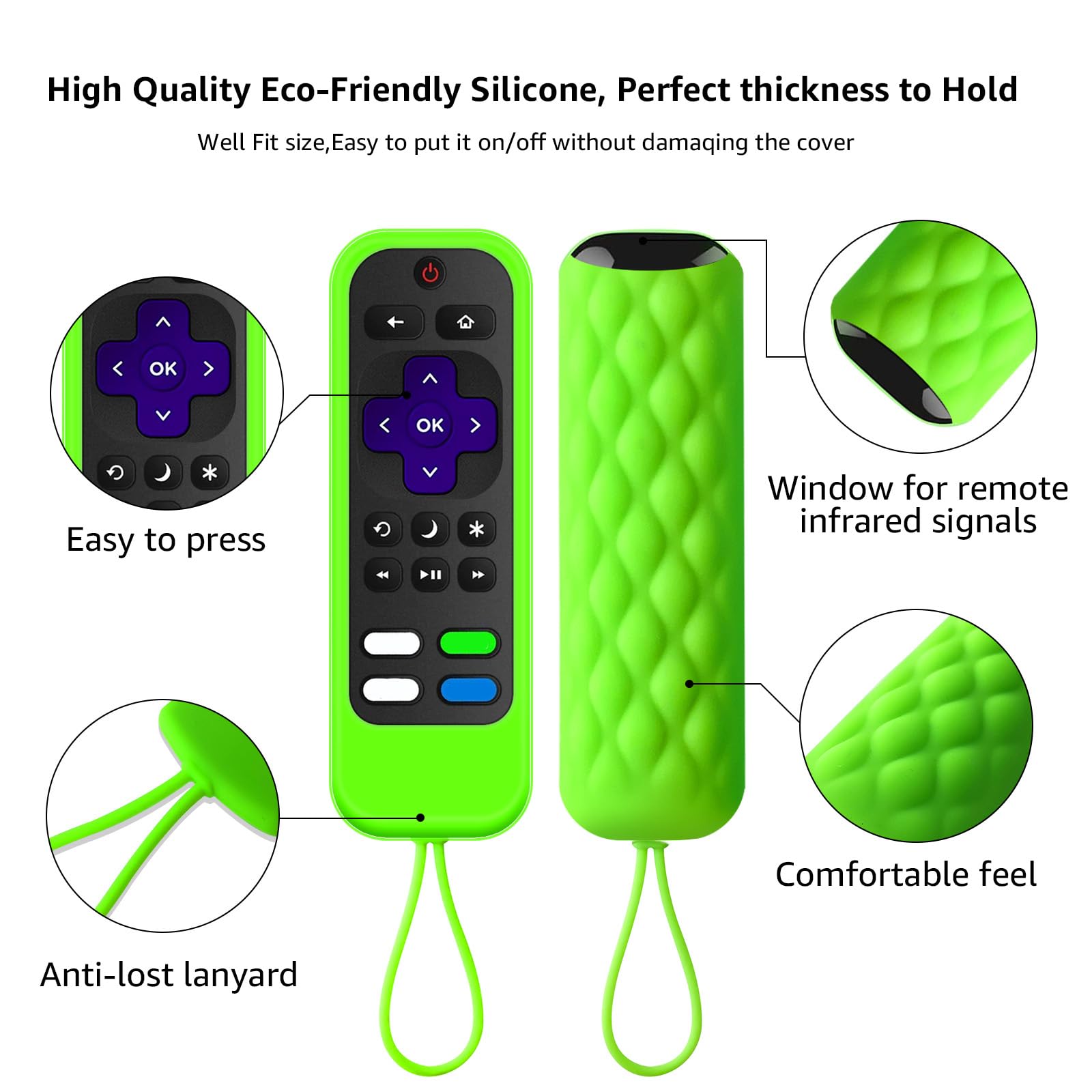 Roku - Funda para mando a distancia Roku (2 unidades), compatible con Roku Express, Roku Streaming Stick+ Roku Express 4K+ 2021, Roku Ultra (verde claro + azul luminoso)