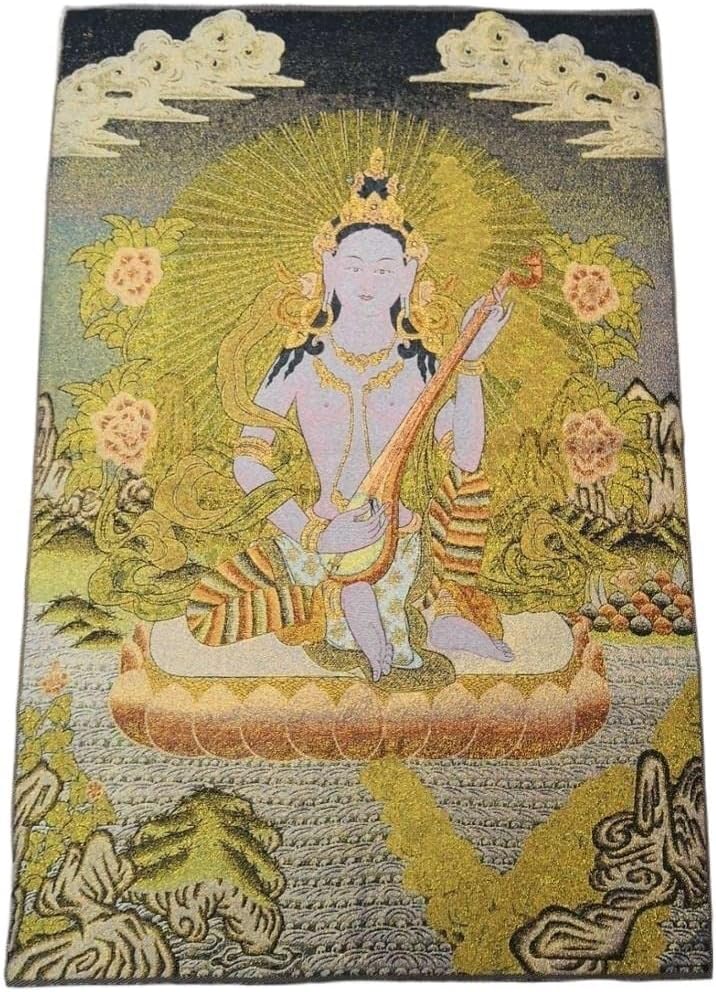 Tibetan Thangka 35" Thangka Embroidery Tibetan Buddhism Silk Embroidery Brocade Nepal Void Tibetan Bodhisattva Guanyin Thangkas (Size : 90x60 cm)