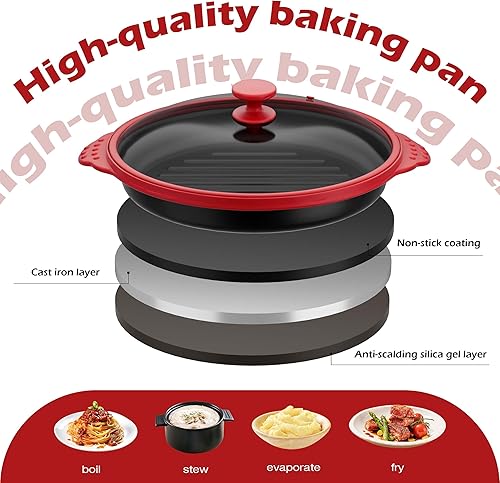 Miniatura 8 de Sartén para microondas con tapa de vidrio, parrilla de microondas y sartén para asar a la parrilla, freír, dorar y crujir, utensilios de cocina