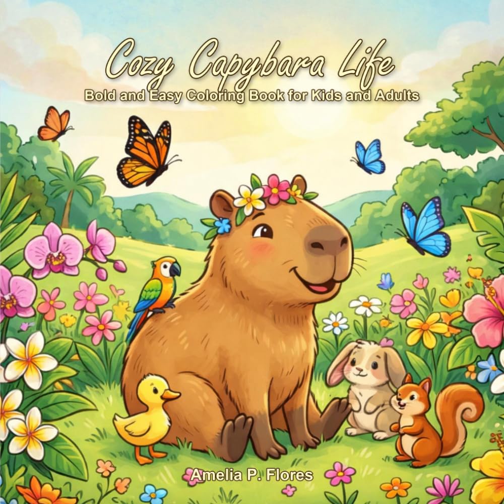Cozy Capybara Life: Bold and Easy Coloring Book for Kids and Adults