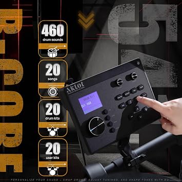 AKLOT Expanded-Size Electric Drum Set: 12'' Two-Piece Standalone Hi-Hat, Independent Kick Drum and 10'' Dual-Zone Snare, 12'' Triple-Zone Ride Cymbal, All Mesh Heads, 460 Sounds, USB MIDI (B-CORE541)