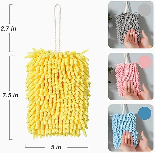 Miniatura 5 de Paquete de 4 toallas de mano de chenilla, suaves y absorbentes, de microfibra, para colgar, de felpa de secado rápido, con bucles para colgar, para