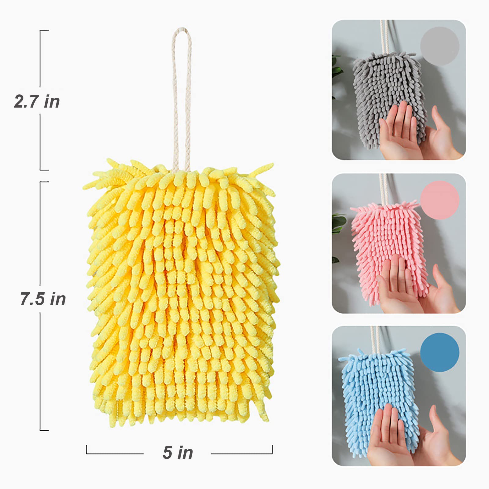 Set 4 Asciugamani In Ciniglia Con Ganci - Morbidi E Assorbenti 19x19 Cm - 2 Bianchi + 2 Grigi