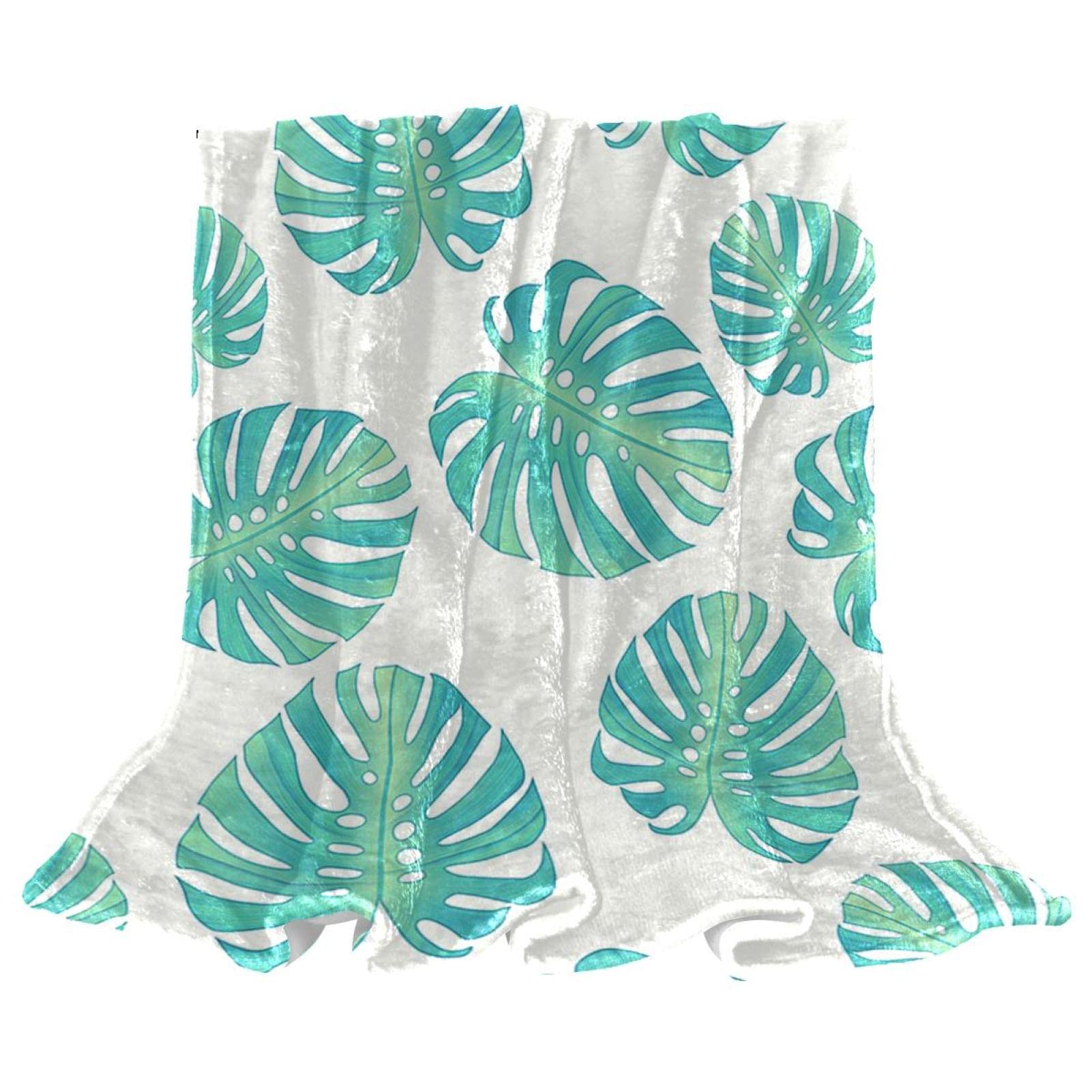 Couverture polaire en microfibre au motif de feuilles de plantes tropicales monstera