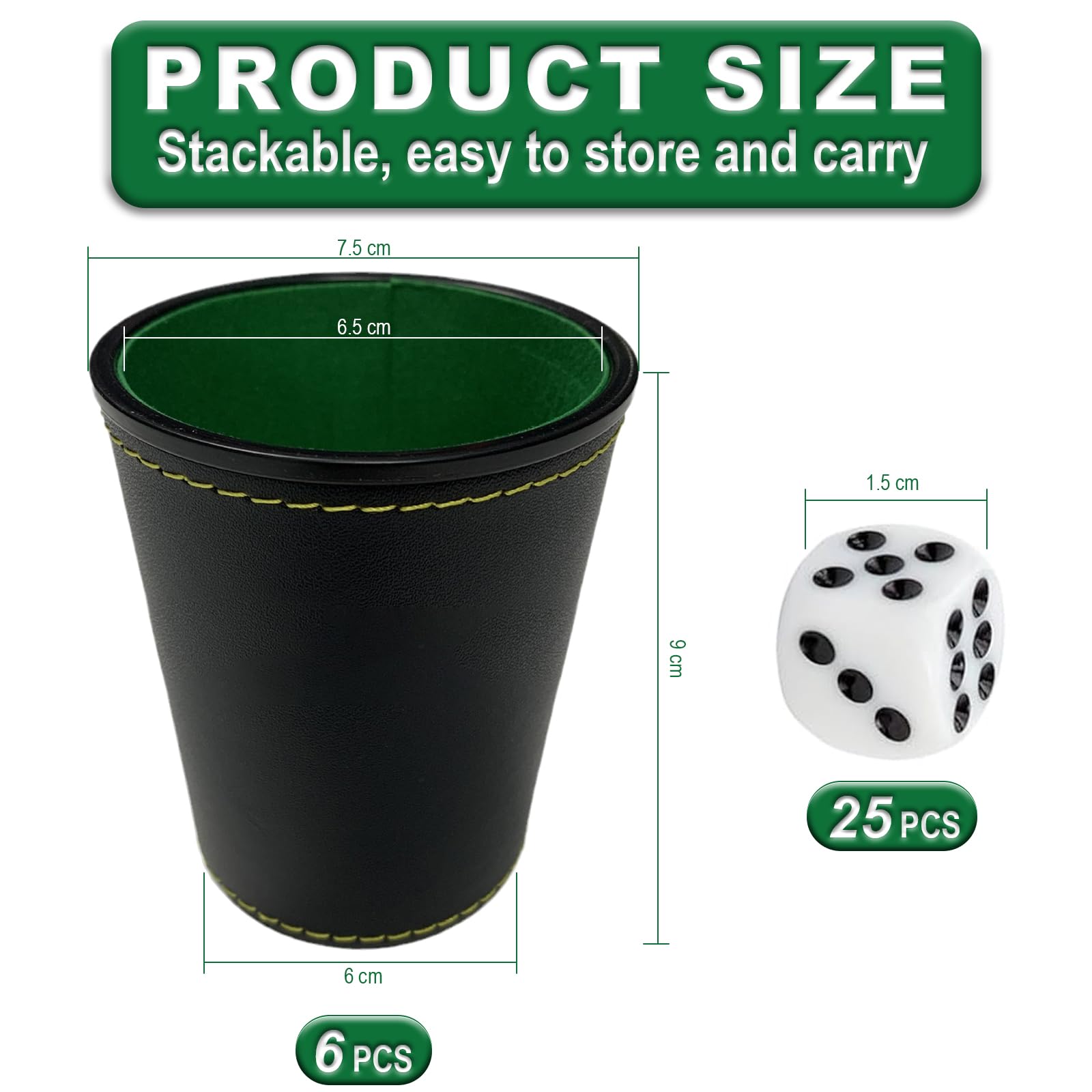 Juego Taza de Dados de Cuero Kniffel - 6 Tazas y 36 Dados - Juego Puzzle para Noches Divertidas - Incluye Almacenamiento - Ideal para Viajes