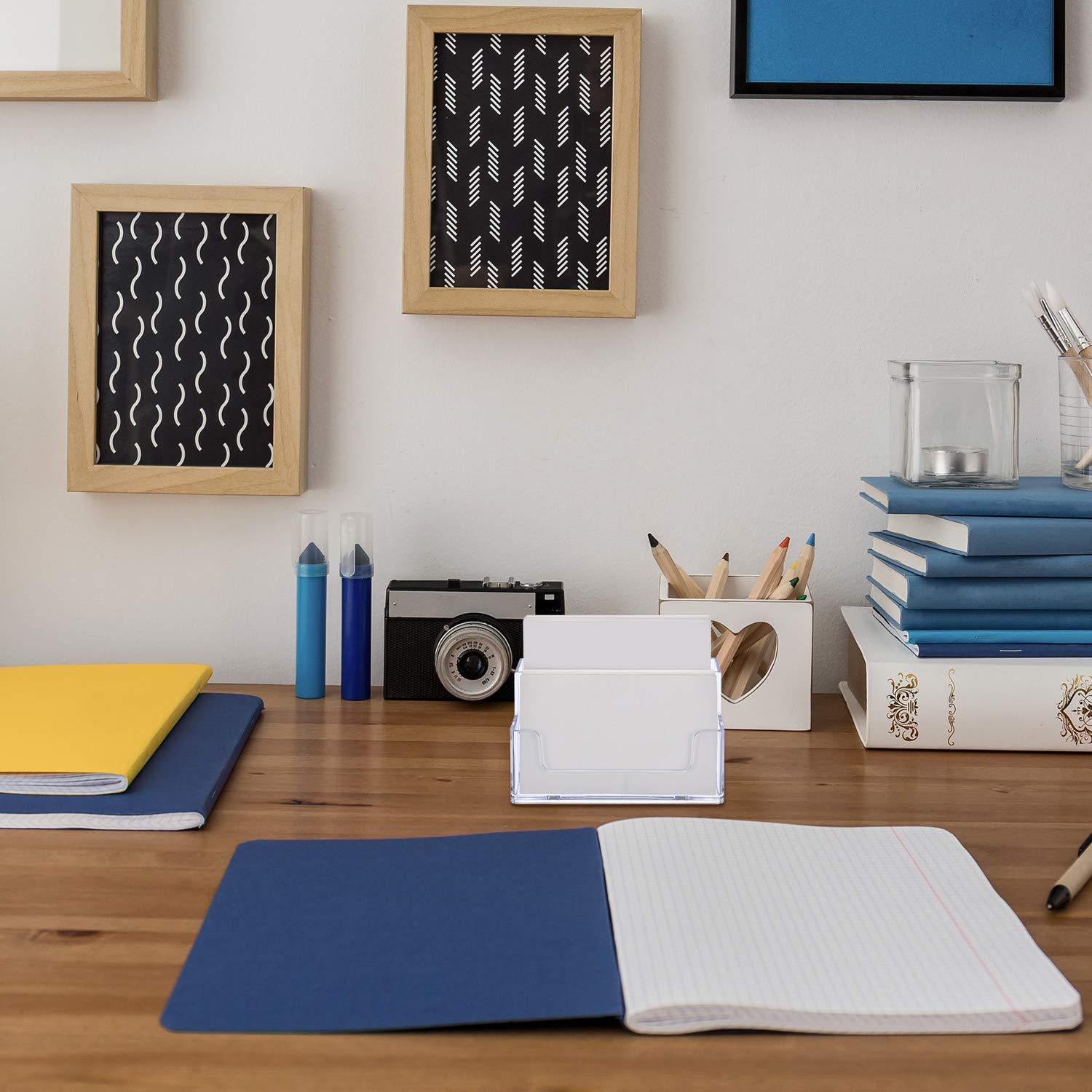 Tarjetero de 2 niveles de plástico transparente para tarjetas de visita, soporte organizador de tarjetas para oficina en casa, capacidad para 120 tarjetas