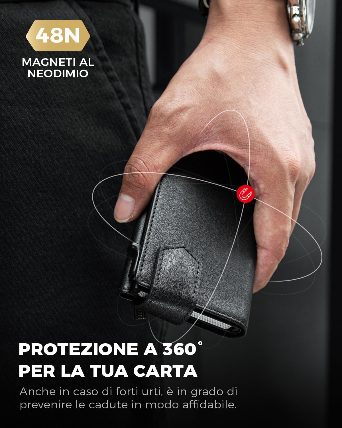 LORZOR® Portafoglio Uomo Slim vera Pelle, Porta Carte di Credito con Protezione RFID & Portamonete, Portacarte Uomo Pop-up Contenere 10 Carte, Porta Tessere Tascabile, Magnetica