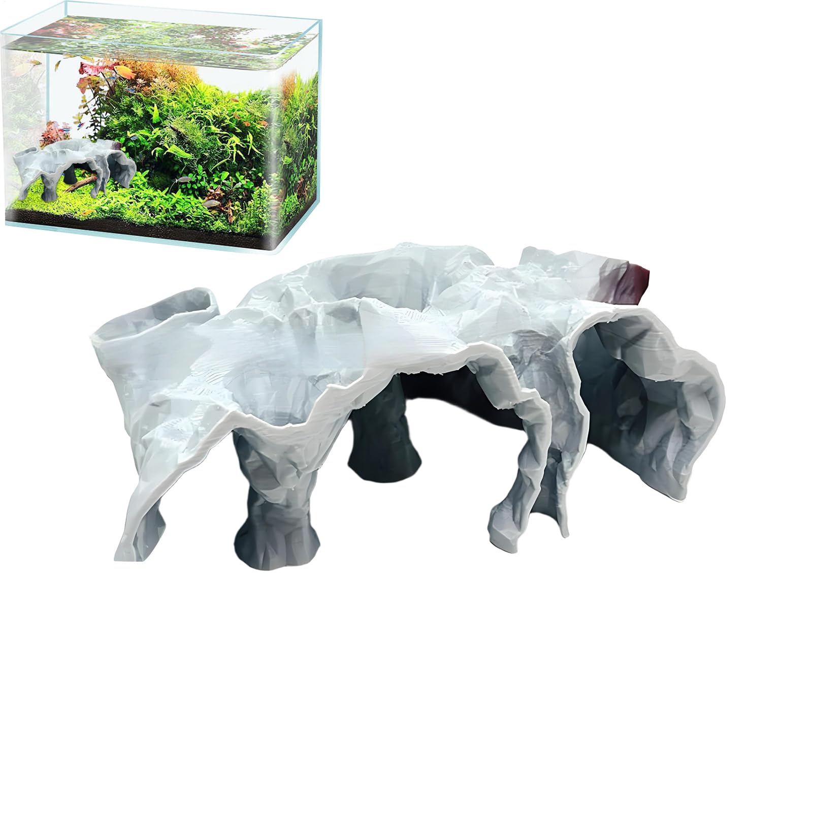 Fish Tank Cave | Tunnel Cave for Aquarium - Hideaway Shelter Landscape Decoration for Small Cichlid Betta Guppy Reptile