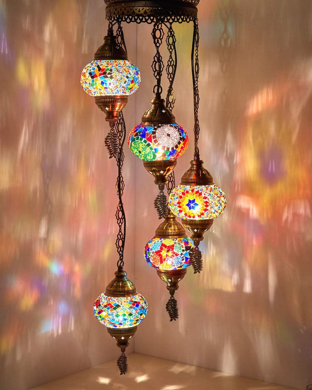 (Customizable Globes) DEMMEX 2019 Hardwired or PLUGIN 5 Globes Chandelier Lights Turkish Moroccan Mosaic Ceiling Hanging Pendant Chandelier Light Lighting (Hardwired)