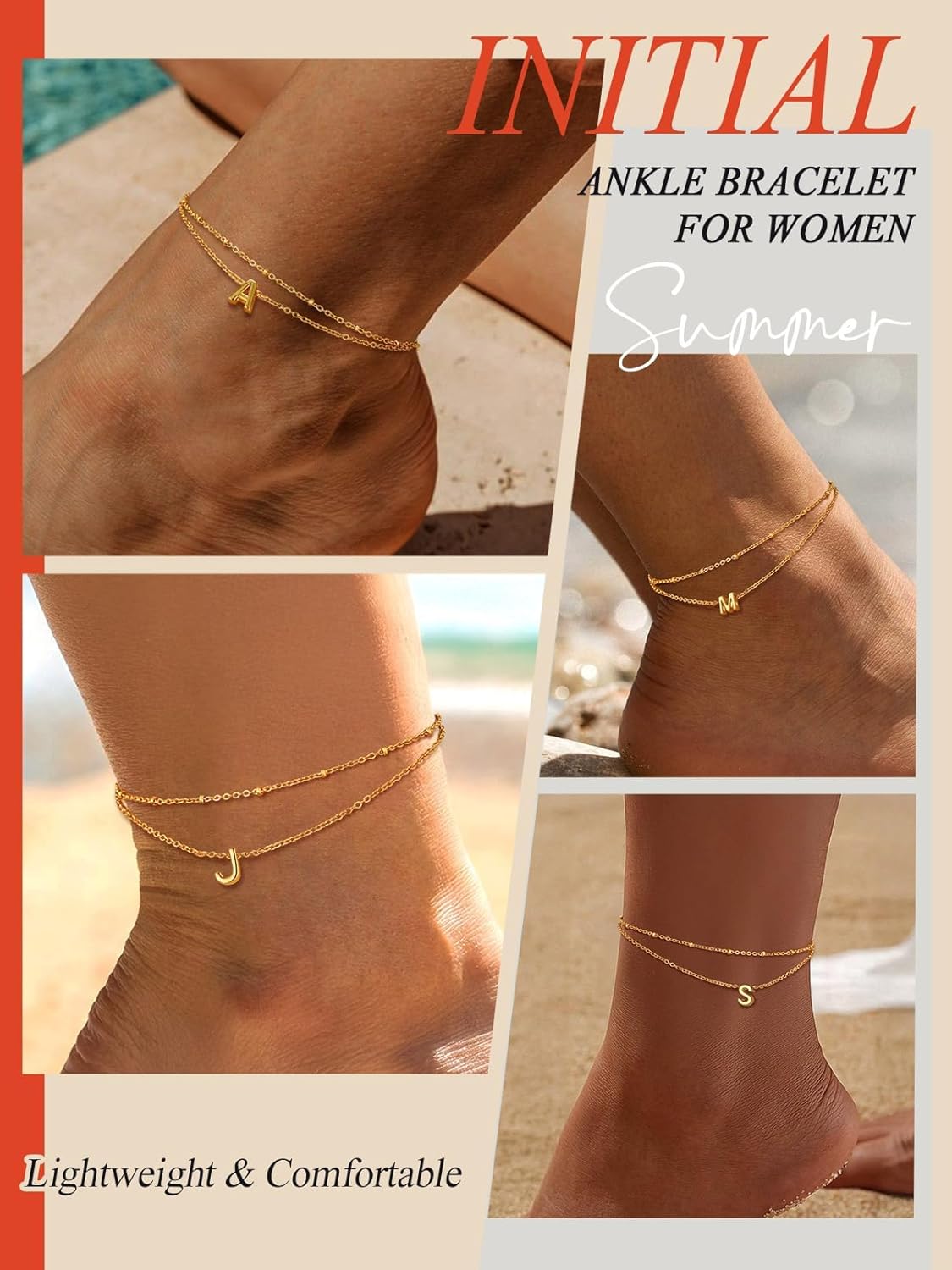 FaithHeart Initial Ankle Bracelets for Women, Waterproof 14k Gold Plated Initial Anklets Non Tarnish Stainless Steel Layered Anklet Summer Beach Foot Jewelry - Image 5