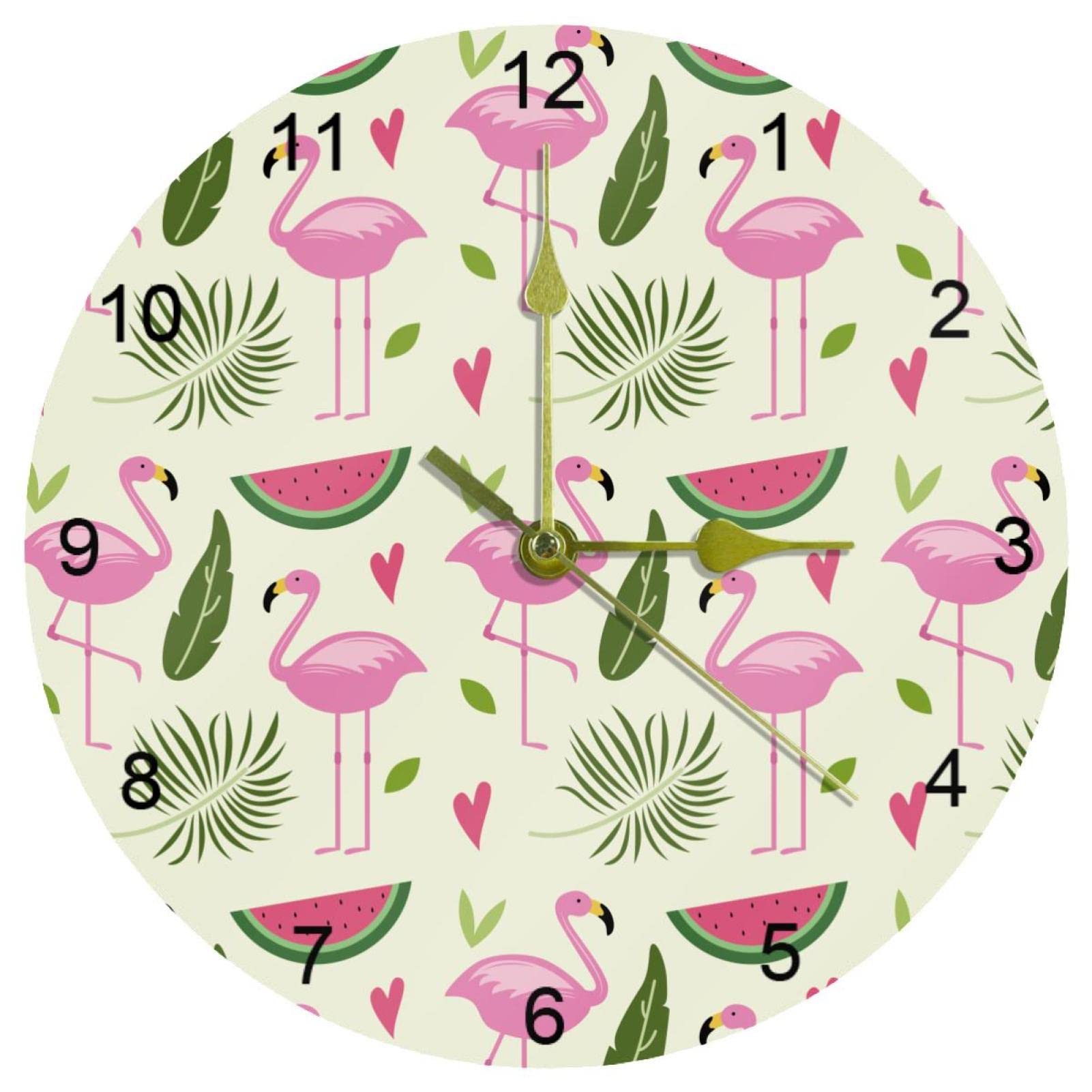 Horloge murale cuisine et maison motif flamant rose exotique 25cm