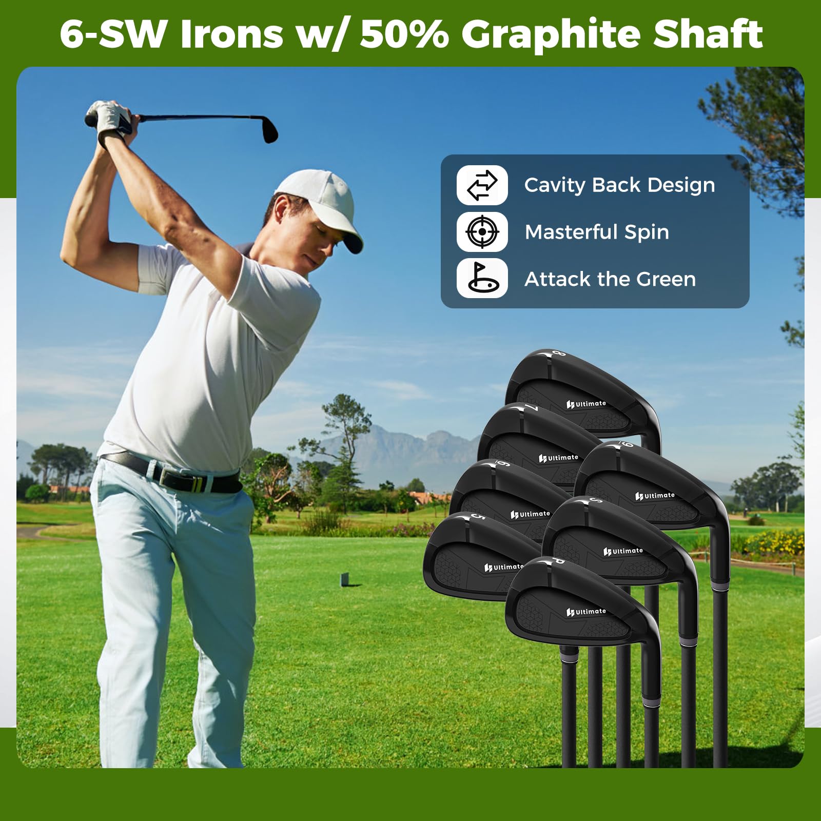 LIFEZEAL Komplettes Golf-Set für Rechtshänder, Golftasche, tragbar, leicht, Standbag mit 11 Clubs, Regenhülle und einziehbarem Sockel, Ausrüstung für Herren