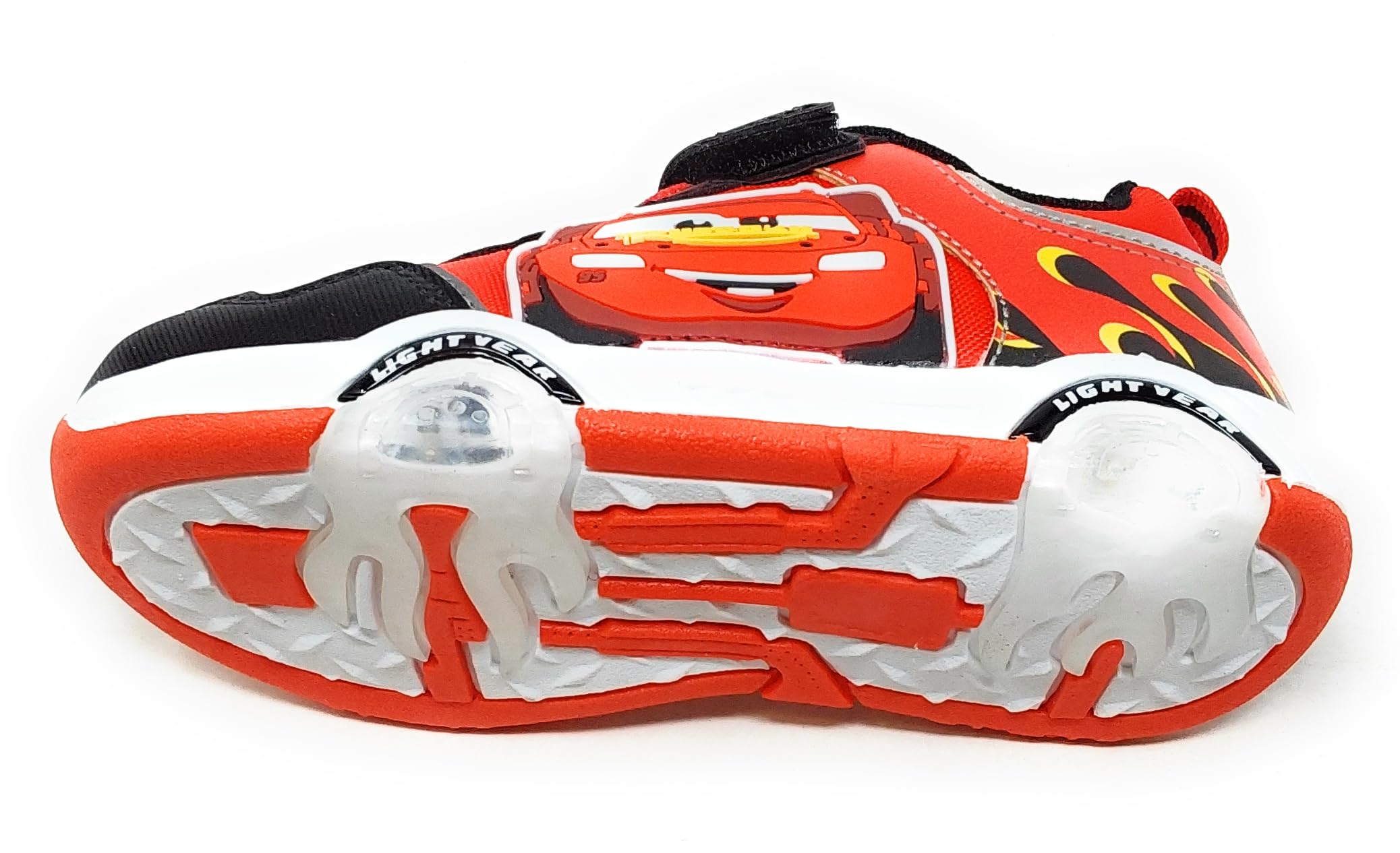 Scarpe Sport Cars D5010223T per Bambini,a Strappo,Nero e Rosso,Luci Integrate nell'intersuola e Lato Sneaker