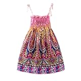 Summer Beach Dress 2-9 Years Old Toddler Kids Girls Floral Bohemian Flowers Sleeveless Straps Dress Princess