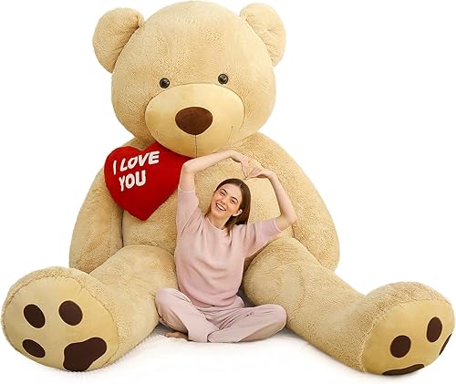 Vista 23 de MaoGoLan Oso de Peluche Gigante de 36" Animal de Peluche - Huellas de Corazón Rojo Oso de Peluche Grande para Regalo de San Valentín, Aniversario