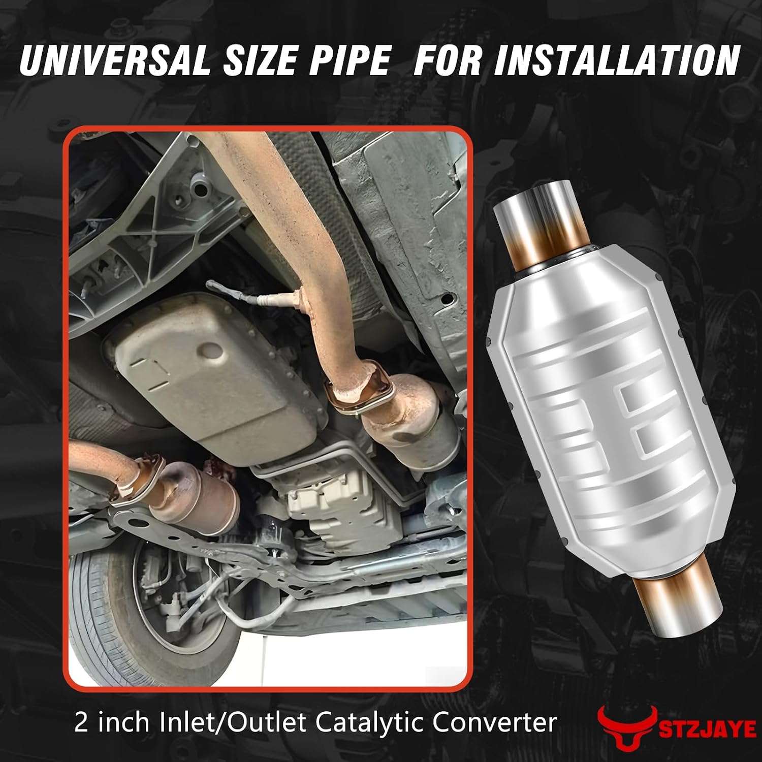 2 inch Inlet/Outlet Catalytic Converter with Heat Shield, Universal Direct-Fit Cat Convertor 2" Catalyst Converter Automotive Replacement with O2 Port 13" Length (EPA Compliant)