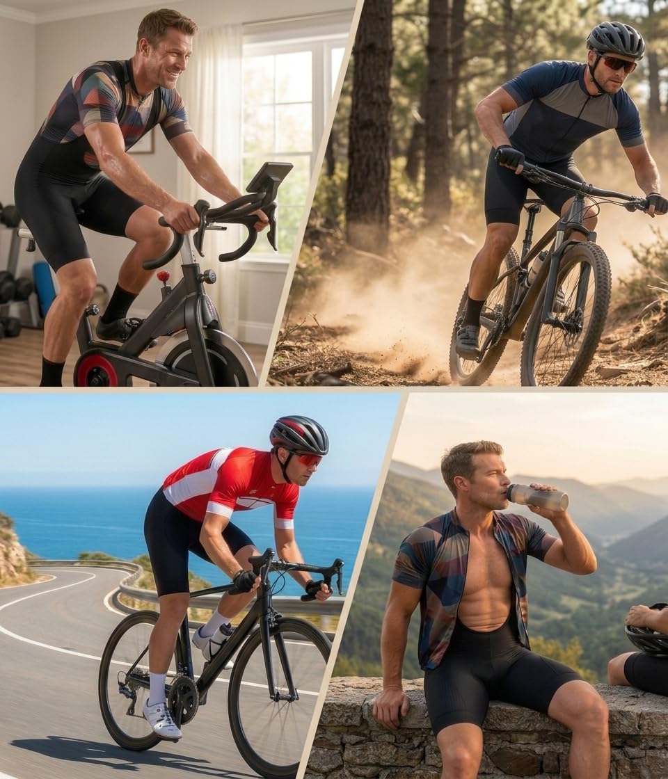 Ceroti Textiles Techniques personnalisés | (Gamme PROFESSIONEL) Cuissard de Cyclisme pour Hommes, Couvre-Jambes Longs de Protection, Cuissard à Bretelles et Peau Italienne, vélo, Protection UPF50+