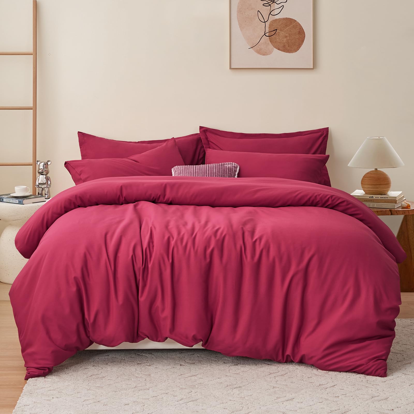 RUIKASI Set Copripiumino Una Piazza e Mezza 200x200 - Monocromatico 3 Pezzi Copripiumino Set di Due Federe 50x80 cm inclusi, Microfibra, Facile Da Gestire e Morbida, Rosso