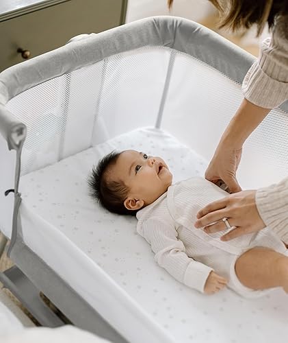 Miniatura 8 de Fodoss Moisés de noche para bebé con ruedas, cuna de malla con cesta de almacenamiento, altura ajustable y fácil de montar