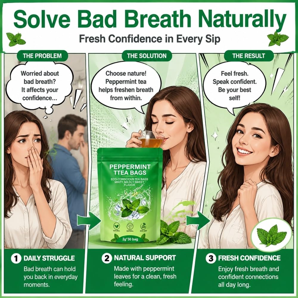 Bustine piramidali di tè disintossicante alle erbe biologiche alla menta | Tè all'alito fresco alla menta verde for una delicata cura digestiva(3pcs)
