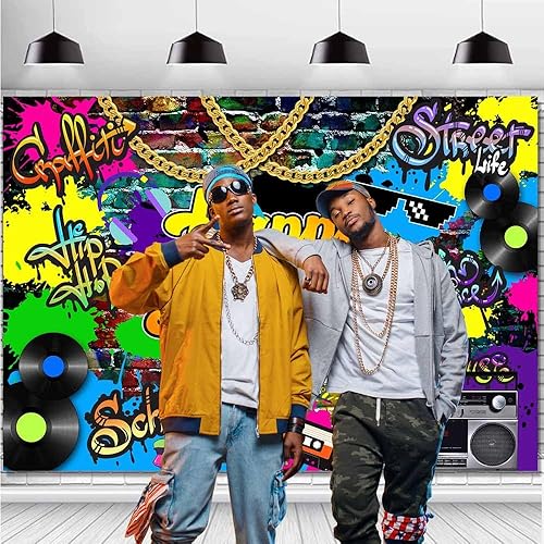 Miniatura 3 de Sensfun Pancarta retro de cumpleaños estilo hip hop de los años 90, graffiti, decoración de fiesta de cumpleaños de los años 80 y 90, fondo de mesa