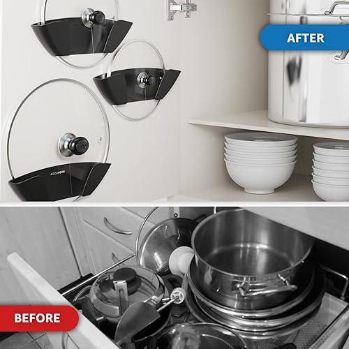 Miniatura 7 de Organizador de tapa de olla, soporte para tapa de olla, soporte autoadhesivo para tapa de sartén, adecuado para puerta de armario, cajón profundo,