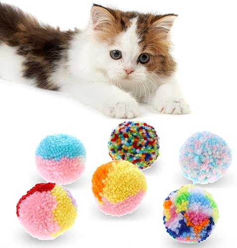 Miniatura 1 de 6 bolas de felpa suave para gatos de 2 pulgadas, juguete colorido de pompón pequeño, hilo de lana suave para gatos de interior, gatitos, ejercicio y
