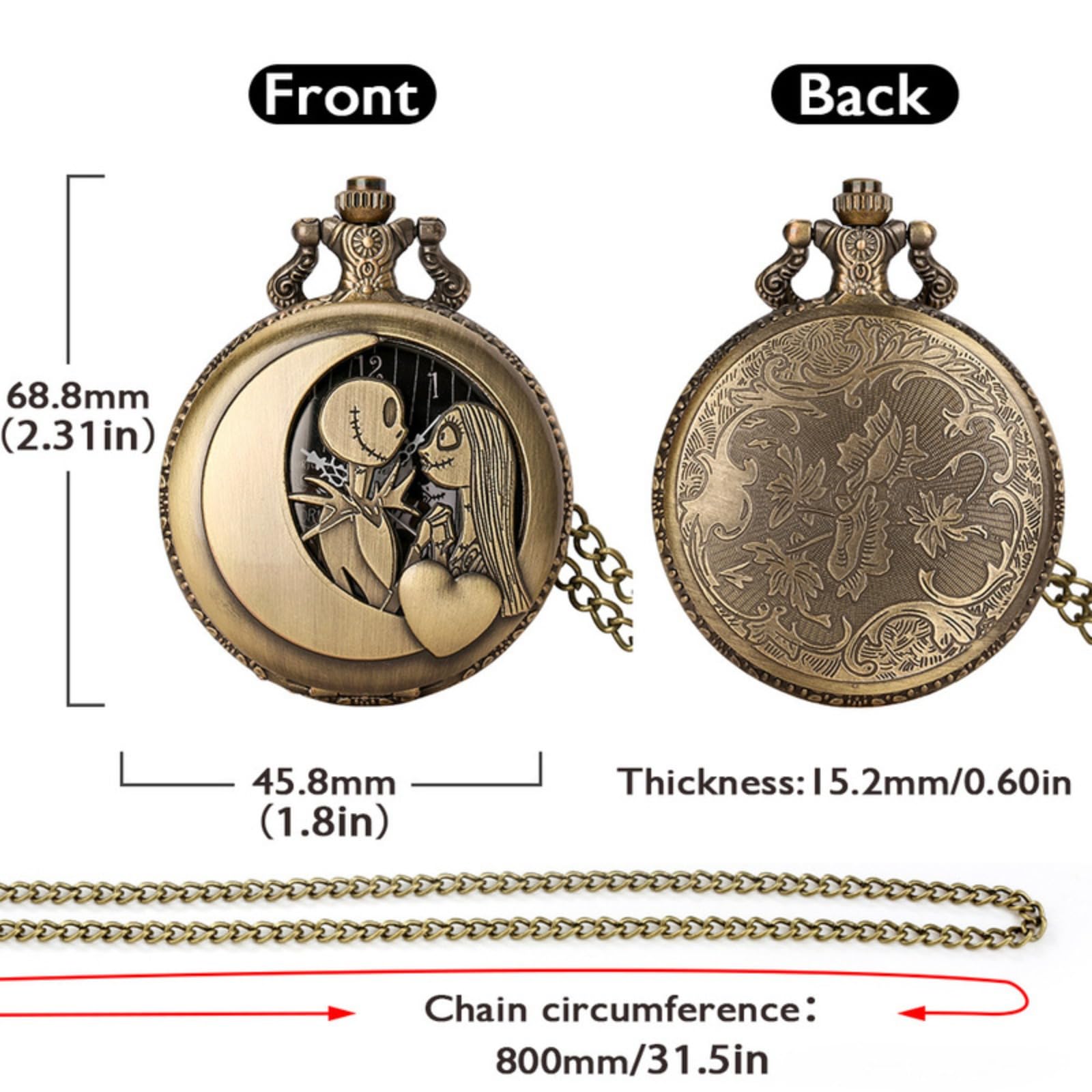 orologio da tasca, Orologio da tasca con movimento al quarzo, orologio parete coppia scheletrata cava, for uomo e donna