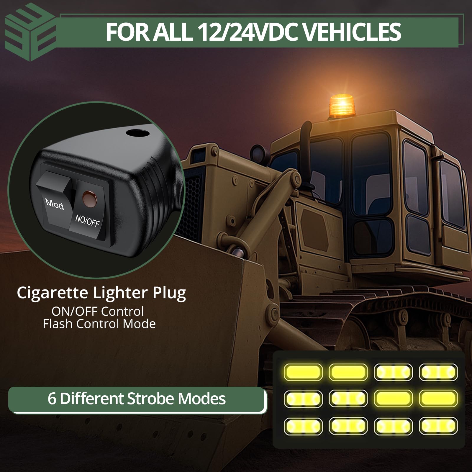 EYPINS Lampa ostrzegawcza LED, 12 V, 24 V, żółta lampka ostrzegawcza, magnes z kablem o długości 5 m, 11 wzorów błyskowych LED do traktora, samochodu ciężarowego