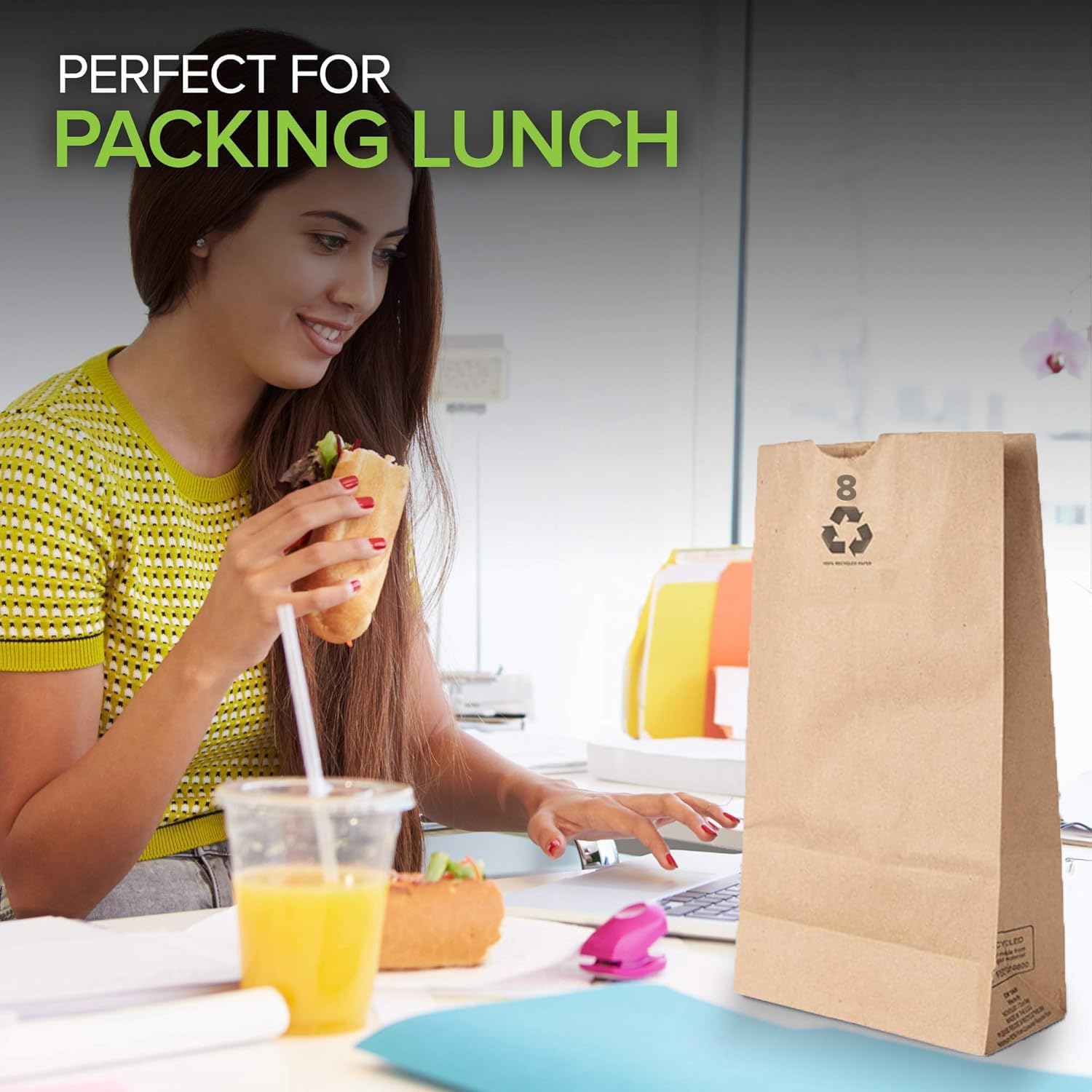 8 Lb Kraft Brown Paper Lunch Bags (50 Count) - Bulk Disposable Lunch sacks, Small Size Blank Bag, Good for a Snack, Sandwich, Grocery Food, and Arts & Crafts Projects, Stock Your Home - Image 5