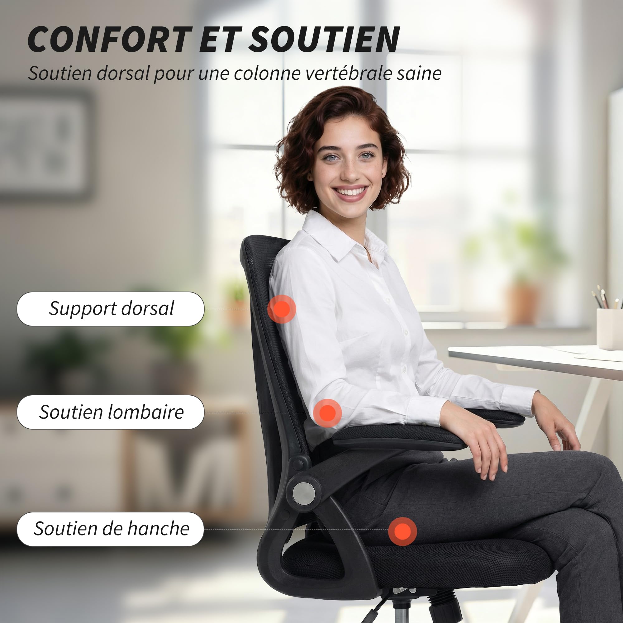 HOMCOM Chaise Bureau Ergonomique Pivotant à 360° 59,5x56x93-103 cm Noir
