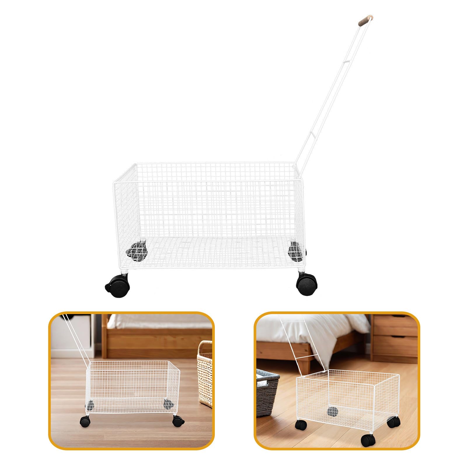 Großer Weißer Wäschekorb aus Eisen mit Rollen für Schlafzimmer und Haushalt Große Kapazität Leicht Beweglich und Minimalistisch im Design