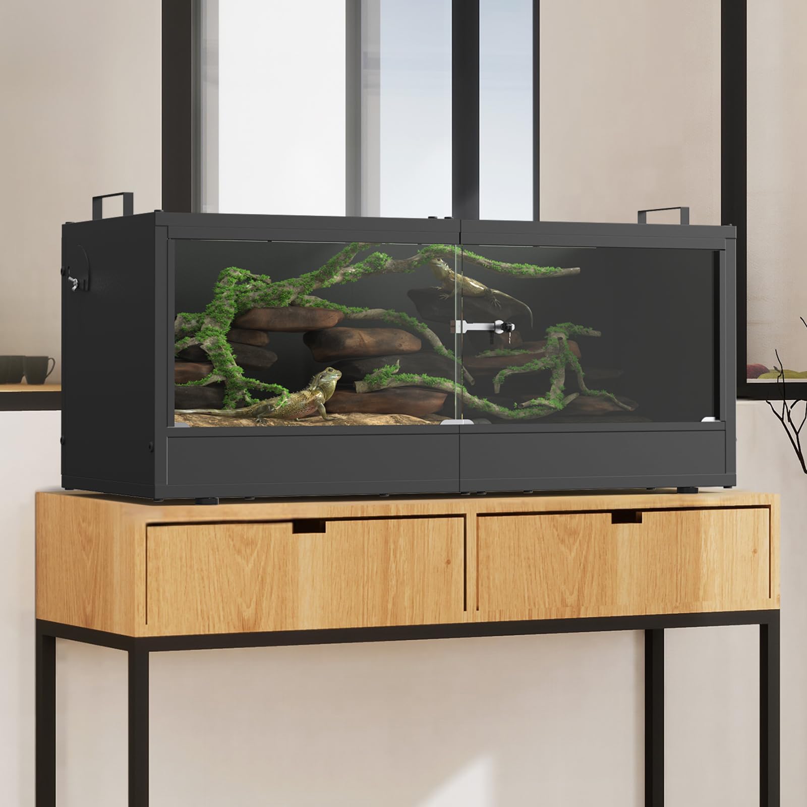 YBING Terrario per rettili da 20 galloni, serbatoio drago barbuto con porta in vetro, serbatoio per rettili con apertura frontale, 71,1 x 30,5 x 30,5 cm, struttura in metallo, habitat per gechi