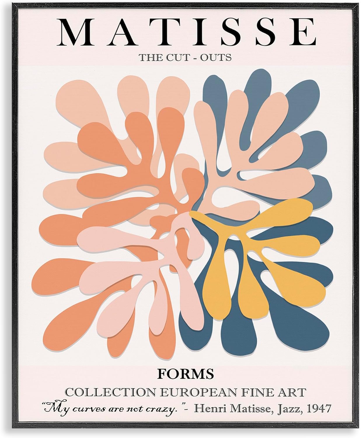 Stupell Industries Classical Matisse Painting Cut Out Forms Traditional Abstract, Designed by ROS Ruseva Black Framed Wall Art, 16x20, Orange