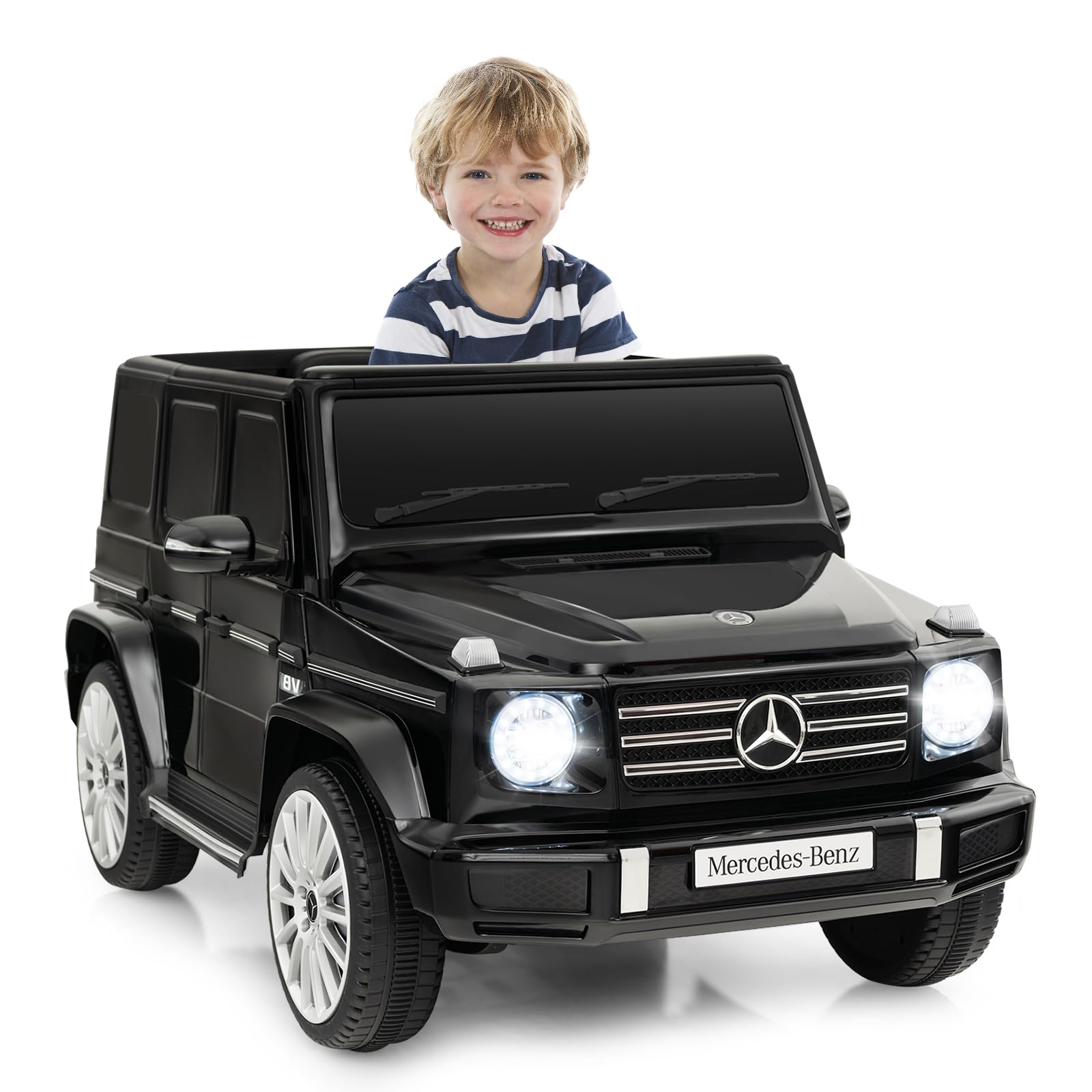 GOPLUS 12V Voiture Électrique Enfants Mercedes Benz G500, avec Télécommande 2,4G, Effets Sonores Lumineux & Klaxon, 3-6 kmh, Style Classique pour 3 Ans+, Charge 30kg (Noir)