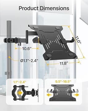 monTEK 2イン1ポールマウント、ノートパソコントレイ&モニターアーム 10~32インチスクリーン用