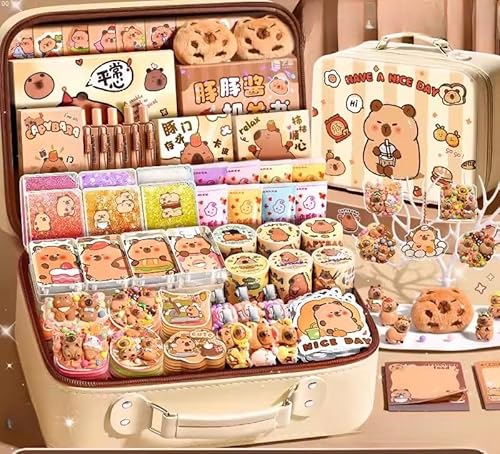 KANFUR(カンフエル) カピバラ 文房具セットノート セットクリームゼリー クー カード セット 新モデル 手帳 ギフトボックス シール かわいい 入学準備 入学祝い 女の子 男の子 小学生 手作り DIY 材料 流沙クー れんが 新年 お正月 プレゼ