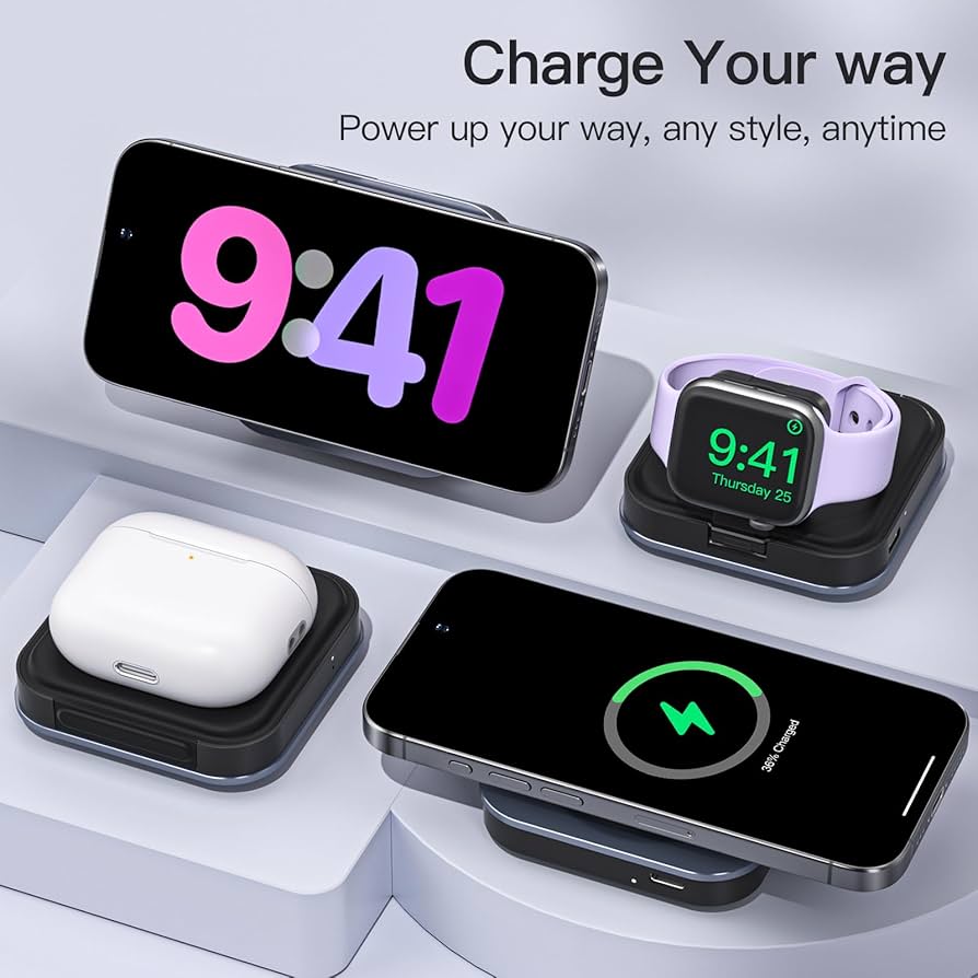 スマホアクセサリー 3in1 Wireless Charging Pad with MagSafe Amazon.com: Magnetic Wireless Charger for iPhone: 3 in 1