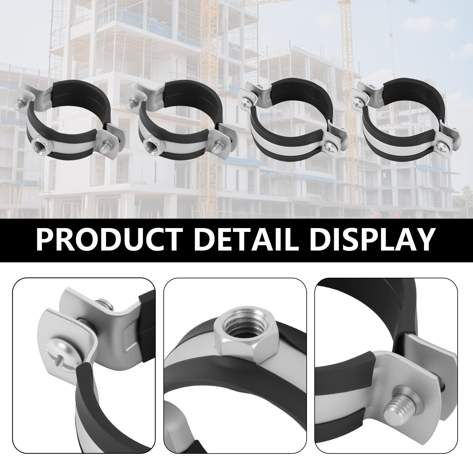Clip de tubería, con inserciones de goma, con un diámetro ajustable de 40 - 43 mm / 1 1 / 4 ", muy adecuado para proyectos de instalación y decoración de tuberías, con 4 soportes metálicos disponibles