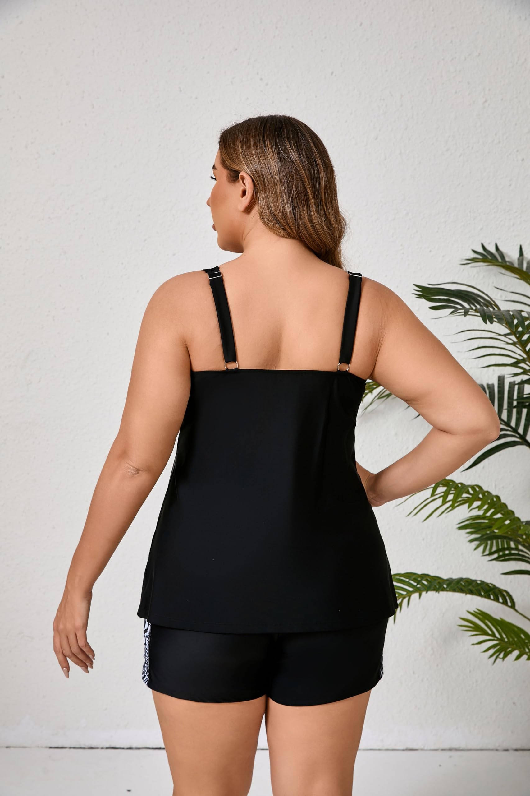 Halcurt Tankini Große Größe Damen Bademode Set mit BH Zweiteilig Badeanzug Tankini Oberteil mit Badeshorts 1X-4X