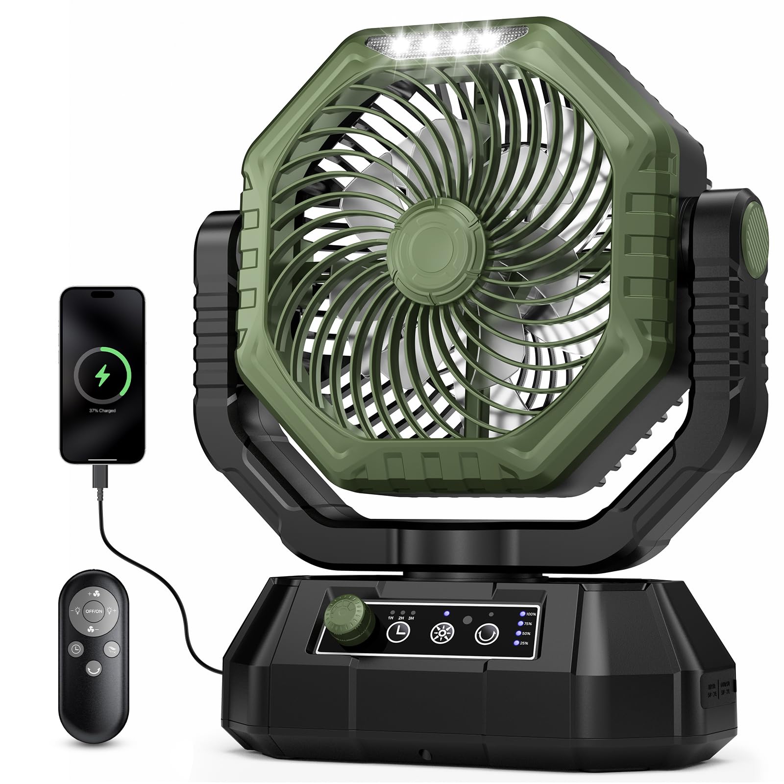 Photo 1 of ***PARTS ONLY***MKG Camping Fan Rechargeable, Oscillating Battery Powered Hanging Tent Fan with Light and Remote, Portable for Camp, Outdoor, Emergency Power Outage, Fishing, RV Travel (Green)