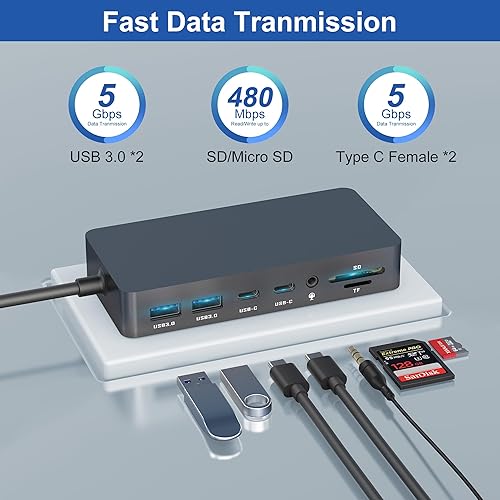 Miniatura 21 de Surface Pro 9/Pro 11 - Estación de acoplamiento USB con HDMI 4K, USB-C Thunerbolt 4 (video de 8K a 30 Hz + datos de 40 G + potencia de 100 W), RJ45
